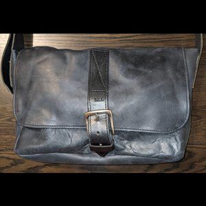 Monogrammed Blue Leather Satchel